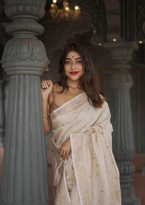 Ivory Saree with Subtle Gold Motifs