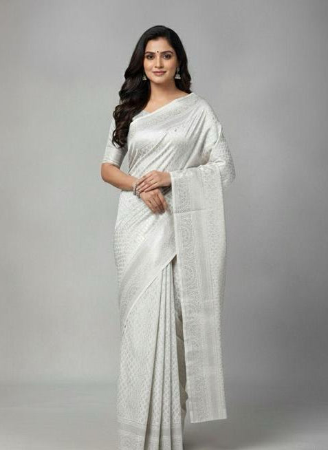 Ivory White Saree with Subtle Woven Texture
