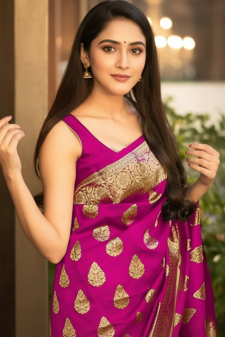 Magenta Banarasi Silk Saree folded view showing pallu