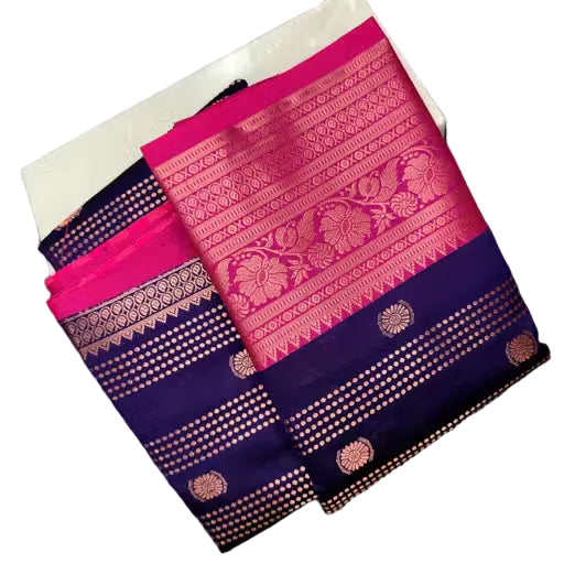 Navy blue and pink Kanjipuram silk saree - folded box view
