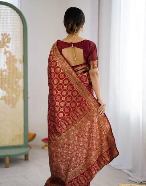 Red Banarasi Silk Saree - Back view