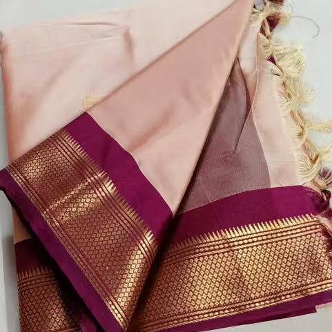 Peach &amp; Maroon Kanjipuram Silk Saree