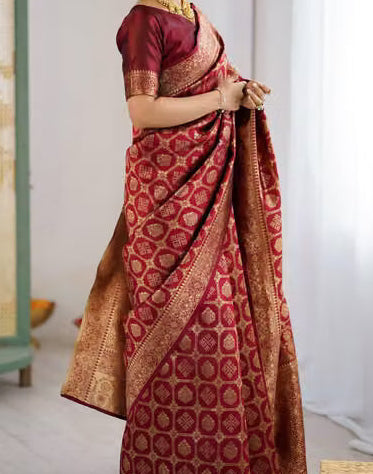 Red Banarasi Silk Saree - Front view