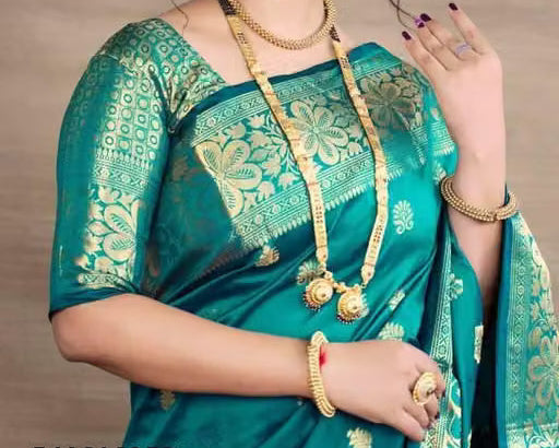 Teal Banarasi Silk Saree - Front blouse close-up