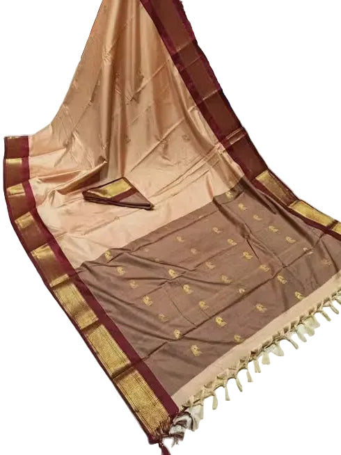 Peach &amp; Maroon Kanjipuram Silk Saree