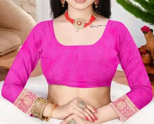 Pink Banarasi Silk Saree - Full front drape view