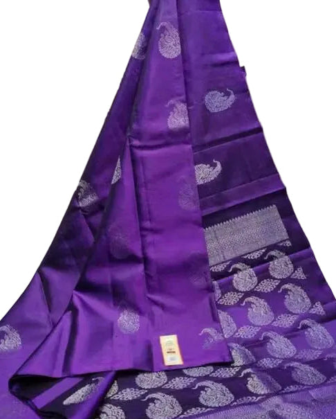 Royal Purple Kanjipuram Silk Saree - Draped view with Silk Mark India certification