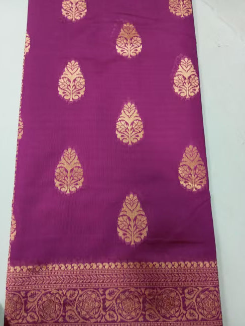Magenta Banarasi Silk Saree body with gold zari buti