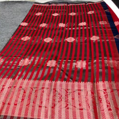 Wine purple and red striped Kanjipuram silk saree - full spread view