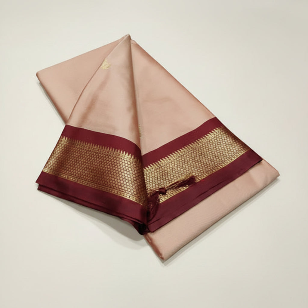 Peach &amp; Maroon Kanjipuram Silk Saree