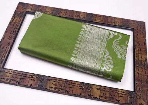Olive Green Kanjipuram Silk Saree - Draped view with Silk Mark India certification