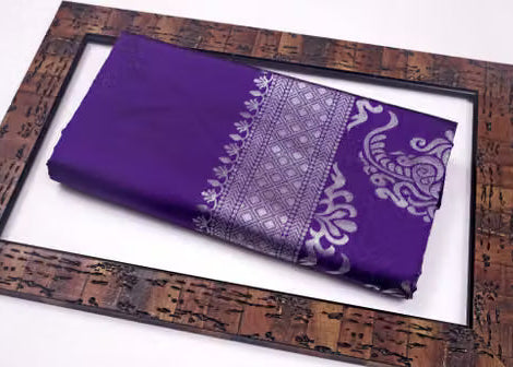 Royal Purple Kanjipuram Silk Saree - Folded saree in decorative frame