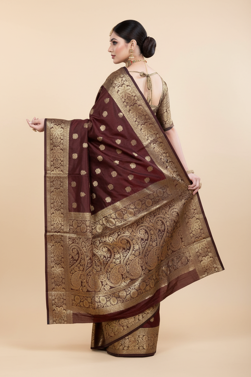 Maroon Banarasi Silk Saree with Gold Zari Work