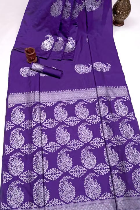 Royal Purple Kanjipuram Silk Saree - Full spread showing pallu and body