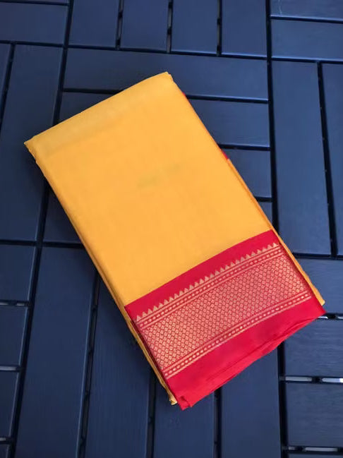Yellow and red silk saree - folded view