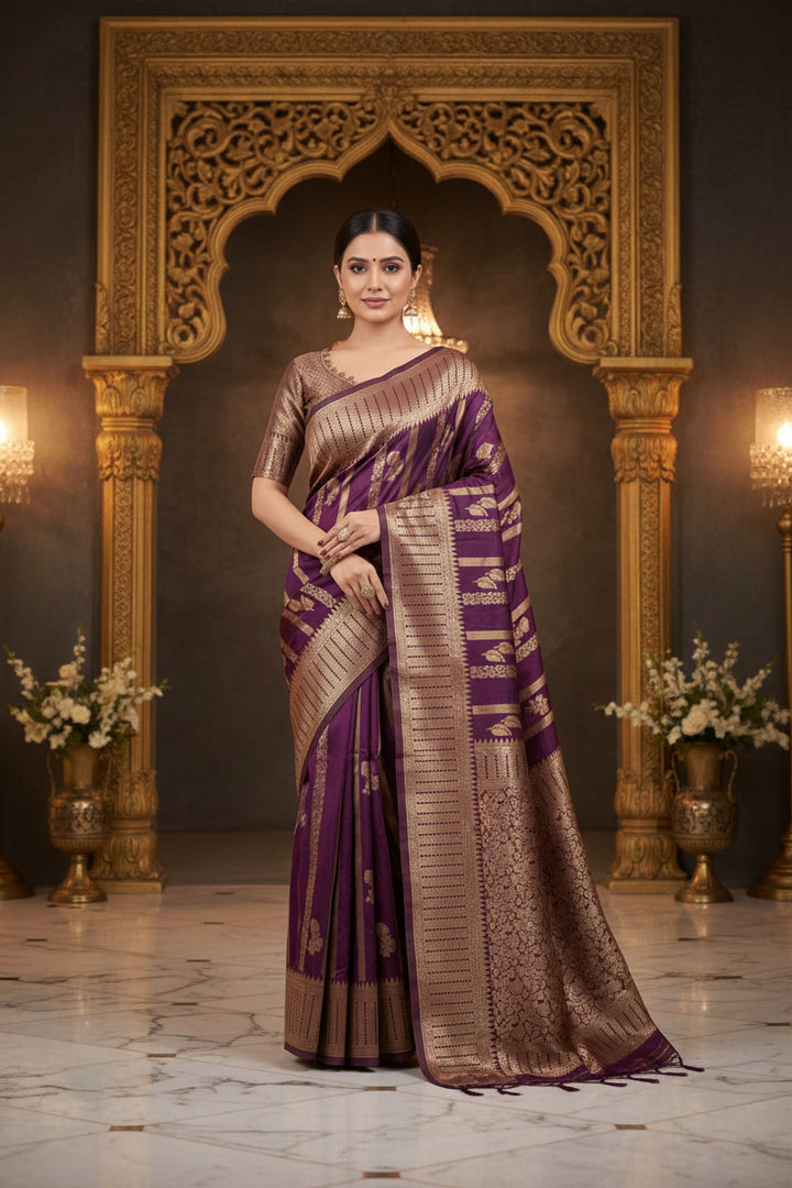 Purple Banarasi silk saree - blouse detail close-up