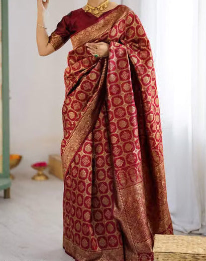 Red Banarasi Silk Saree - Side drape view