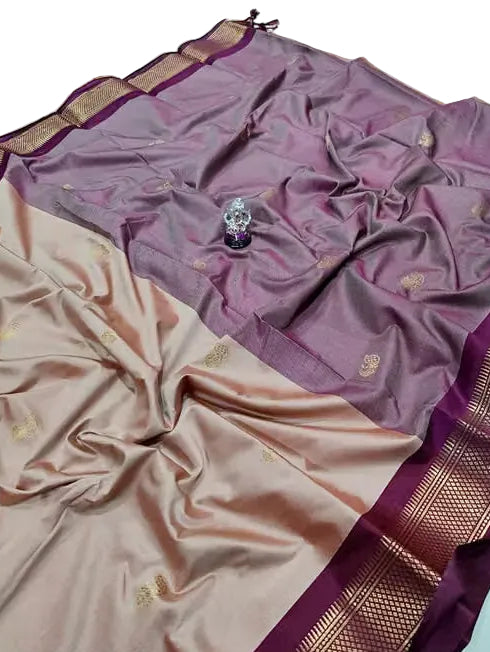Peach &amp; Maroon Kanjipuram Silk Saree